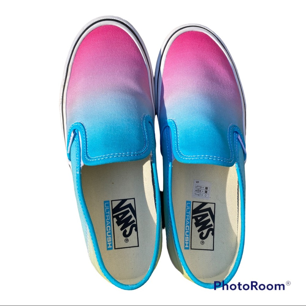 Vans classic slip on ombré pink blue womens size 9 mens 7.5 shoes sneakers skate